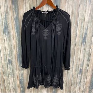 Monoreno Black Embroidered Long Sleeve Peasant Dress